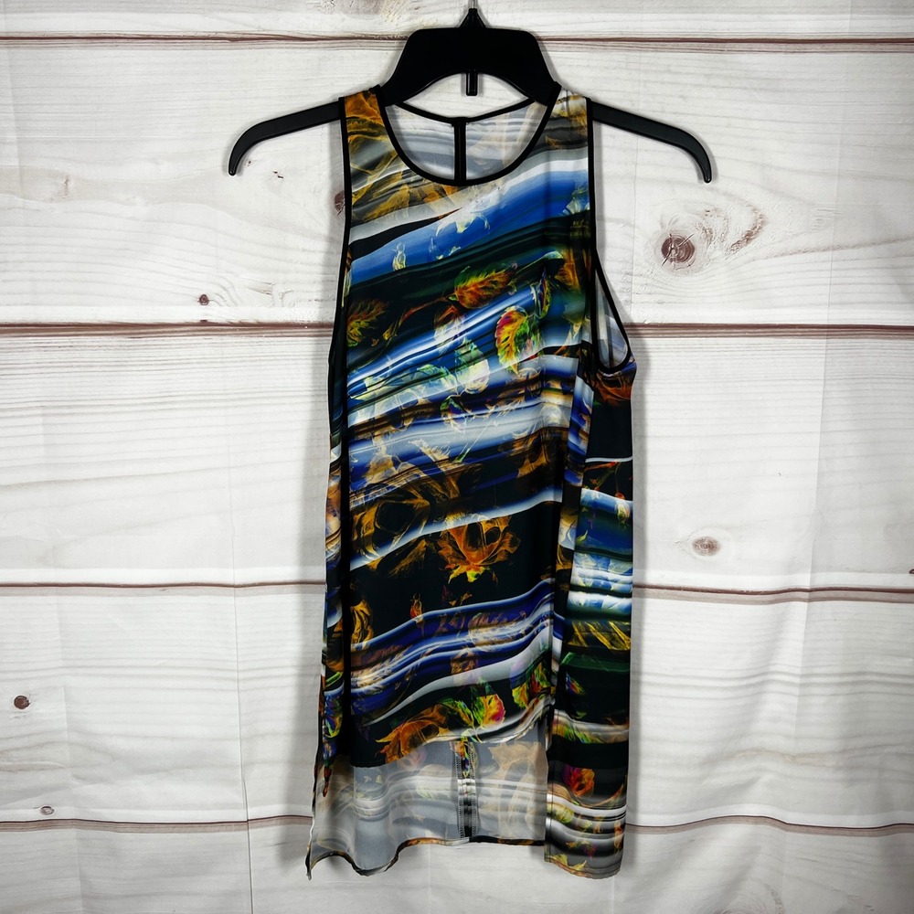 Clover Canyon High Low Tank Top Womens XS Multicolor Abstract Floral Sleeveless